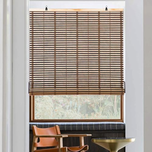 Retro Bambusrollos, Naturholz Aufrollbarer Sonnenschutz Lichtfilterung Anti-UV für Innen/Garten/Fenster(Dunkelbraun,100 x 160 cm)