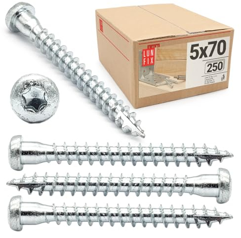 Winkelbeschlagschraube 5x70 mm TX20 250 Stk ETA Vollgewinde | Holzverbinderschrauben mit ETAn Holzschrauben Silber Verzinkt