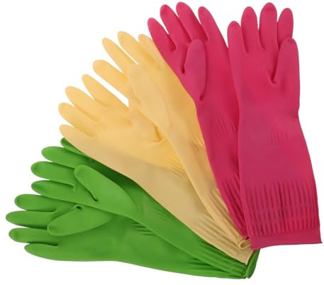 SOPOTUTU 3pairs Heavy Duty Dishwashing Gloves Reusable Latex Kitchen Gloves Non Slip Cleaning Mitts for Household Use