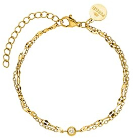 Purelei Lucky Shine Armband – doppelreihiges Design mit Zirkonia-Mittelstück, wasserfest & verstellbar – Edelstahl, 14K vergoldet, 18K rosévergoldet oder silberfarben