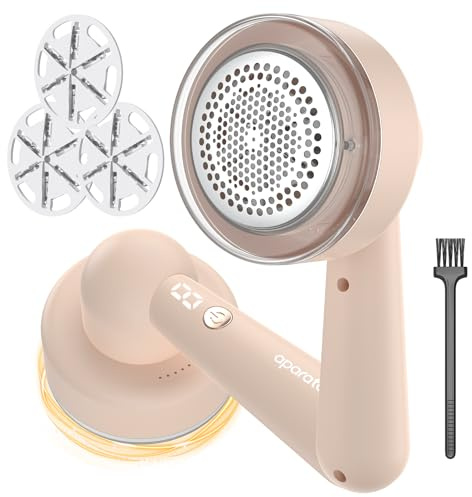 Fusselrasierer Elektrisch, Tragbarer Aufladbar Fusselentferner Kleidung, Wiederaufladbarer Fusselfräse mit 3 Ersatzklingen und Reinigungsbürste für Decke, Kissen, Pullover, Möbel, Teppiche