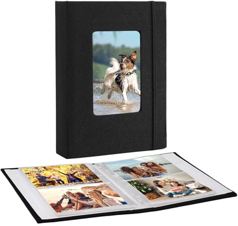 Album per Polaroid Instax Mini 2x3 Pollici, Mini Album Fotografico con Finestra Frontale – Contiene 104 Foto, Tasca Laterale, Personalizzabile per Matrimoni, Neonati, Viaggi e Altri Temi (Nero)