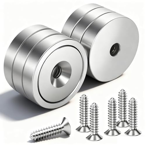 6 Pack Magnet with Screws 25 LB Force 20 x 6 mm with Countersunk Hole, Pot Extra Strong Magnets, Neodymium Round Magnets