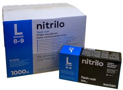 Santex Guantes de Nitrilo, Talla L, Negro, Sin Polvo, 4.5g, 1000 Unidades, Uso Profesional y Doméstico, Cocina y Manipulación de Alimentos