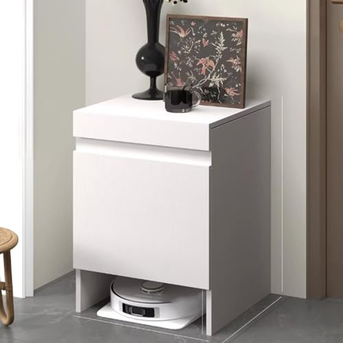 NKSTRWR Armario Oculto con Puertas para Robot Aspirador, Estante De Madera Extraíble Que Ahorra Espacio Y Permite Cambiar El Agua, Ideal para Sala De Estar(White)