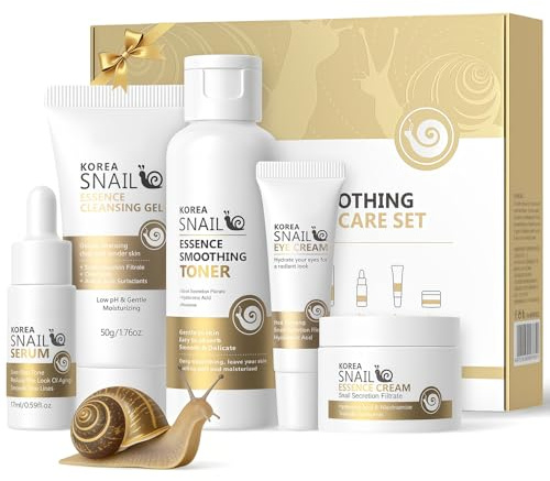 Korea Snail Mucin Skincare Gift Set with Hyaluronic Acid & Niacinamide Red Ginseng, Hydrating Face Care Kit Includes Cleanser, Toner, Serum, Eye Cream, Moisturiser for Women & Teenage Girls