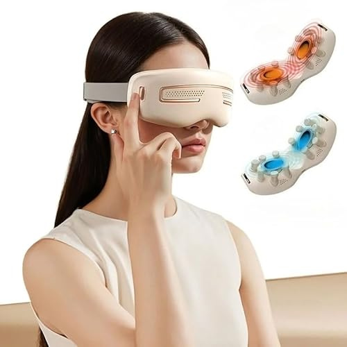 Flyiobox Augenmassagegerät mit Heiß- und Kaltkompressionsfunktion, Elektrisches Augen-Entspannungsgerät zur Muskelentspannung, 36°C-40°C Wärme und 20°C-25°C Kälte, 3 Sekunden Schnellkompression