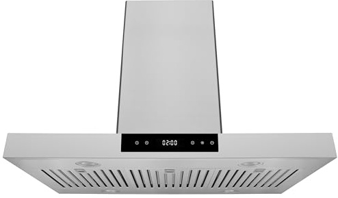 Hauslane 30 Island Range Hood 800 CFM Convertible Stainless Steel Kitchen Vent Hood with, Power Control Technology, Remote & Dual Control Panels, Auto Shut-Off, LED Lights, 10.5-ft Ceiling Adaptable