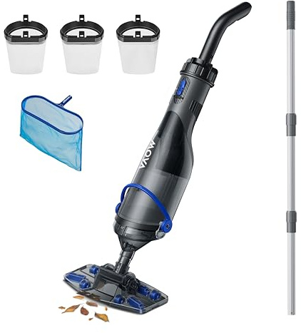 Mova Handler V10 Saugroboter für Alle Pooltypen, 4.200 l/h Saugleistung, Transparente Saugung, 60 Minuten Laufzeit, 1,8 m Teleskopstange und Skimmernetz, Zwei Filteroptionen, Kabellos, IPX8