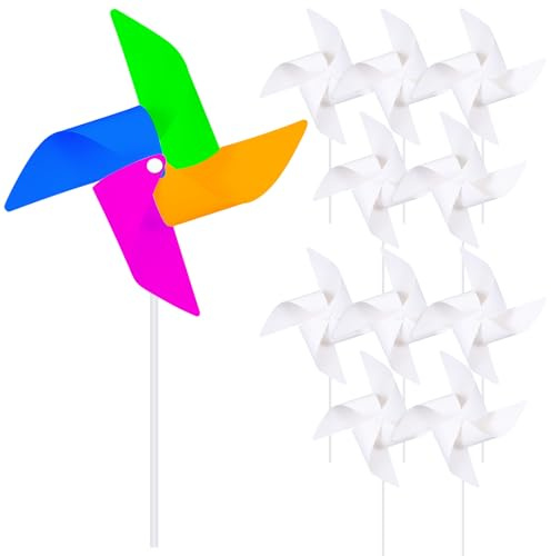 TOYANDONA Kit de 12 Piezas de Molinillos de Viento en Blanco para Pintar Y Armar - Molinillos de Papel para Manualidades Infantiles - Set Educativo para Colorear, Ideal para Fiestas de Cumpleaños,