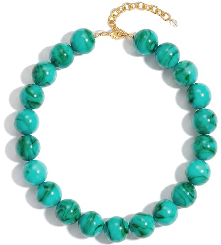 LILIE&WHITE Halsband med färgglada stora pärlor för kvinnor, mode, bohemiskt plastron-halsband, sommar, smycken, födelsedagspresent, present till henne, Moyen, Mässing, Ingen pärla