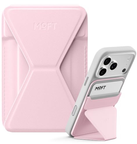 MOFT MagSafe Cartera Soporte para iPhone 17/16/15/14/13 Series Compatible con MagSafe, Soporte Magnético de MOVAS Cuero Vegano para Teléfono con 3 Ángulos de Visión, 2 Soportes Tarjetas (Rosa Claro)