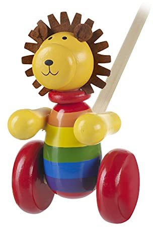 Lion Push Along Toy - Animal Push and Pull Along Toys for 1 Year Olds, Wooden Toys - Toddler Toys, Perfect 1st Birthday Gifts For Boy and Girl - Early Development & Activity Toys by Orange Tree Toys