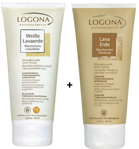 Logona Lavaerde Waschcreme Patchouli 200 ml + Weiße Lavaerde Waschcreme Lotusblüte 200 ml im Set für eine sanfte Reinigung