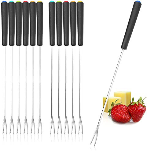 COM-FOUR® 12x Fondue Gabeln aus rostfreiem Edelstahl 430 - Fonduebesteck mit 6 Farben - Fonduespieße mit Kunststoffgriff - spülmaschinengeeignet (12-teilig - Kunststoffgriff)