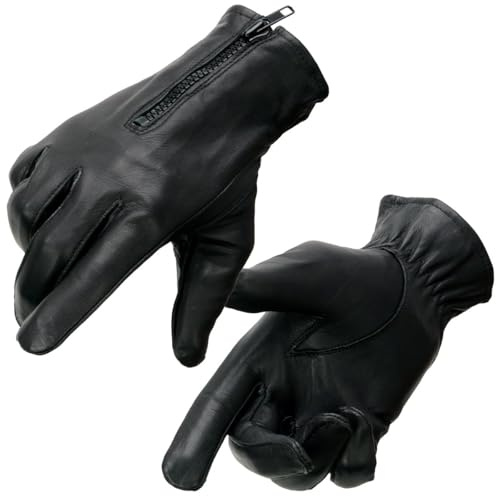 Milwaukee Leather SH226D Men's Black Unlined Leather Lightweight Motorcycle Hand Gloves W/Wrist Zipper Closure (Black, 3X-Large)
