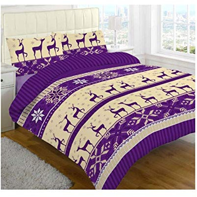 MA ONLINE Luxus-Thermo-Biber-Bettwäsche-Set aus gebürsteter Baumwolle, Sheet Set Plum Single, Einzelbett