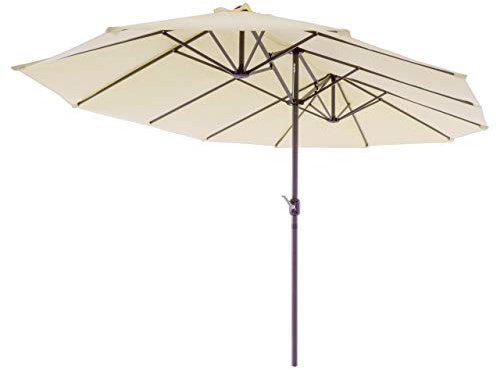 Nexos Trading Doppelsonnenschirm XXL Sonnenschirm Creme mit Kurbel Oval Spannweite 4,65m Polyester 180g/m² Terrasse Marktschirm Riesenschirm Garten-Schirm