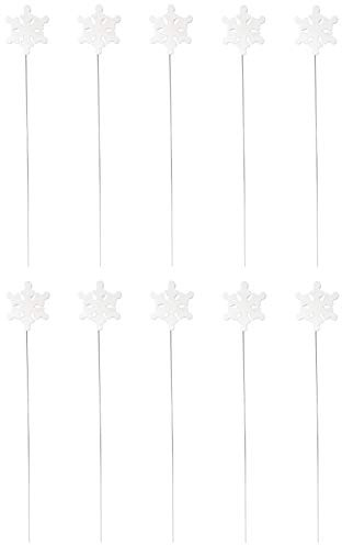 DARO DEKO Blumen-Stecker Schneeflocke weiß mit Metallstab 10 Stück