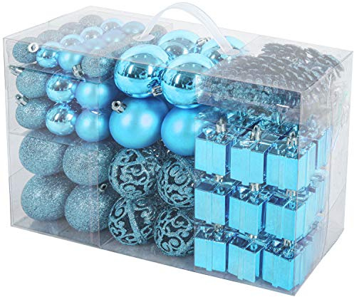 BRUBAKER 101-teiliges Premium Weihnachtskugel Set mit Baumspitze Blau | Funkelnde Christbaumkugeln für den Weihnachtsbaum