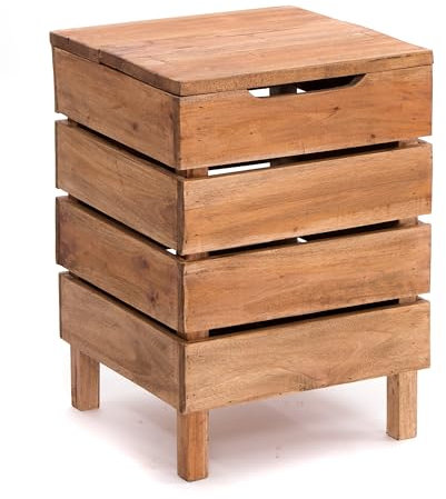 RUSTIKALER Holz HOCKER Storage 50 | 50x35x35cm (HxBxT), Mahagoni Recyclingholz, massiv | Klappbox, Wäschekorb im Shabby Design