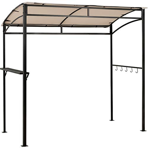 Giantex 7x4.4ft Grill Gazebo, Patio Outdoor Backyard BBQ Canopy Shelter, Soft Top, Heavy-Duty Steel Construction, Storage Shelf, Hanging Hooks, Bear Opening Setting, Anchor Kit (Beige)