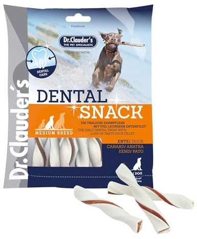 DR.CLAUDER’S - Dental Snack - Medium Breed | Bissfeste Kaustange mit 100% Fleisch für kleine bis mittelgroße, ausgewachsene Hunde. Zuckerfreier Hundesnack im Frischebeutel | 170g Ente | Dr.Clauder's | Ergänzungsfuttermittel | Für die tägliche Zahnpflege | Mit Entenfleisch, Rinderhaut und Inulin
