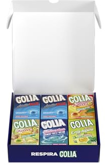 Golia Winter Box, Confezione Speciale da 12 Astucci Misti di Caramelle Dure, Gusto Menta, Frutta C, Defensive, Erbe Alpine, Senza Zucchero e Glutine, Fonte di Vitamine e Zinco, Ideale come Regalo