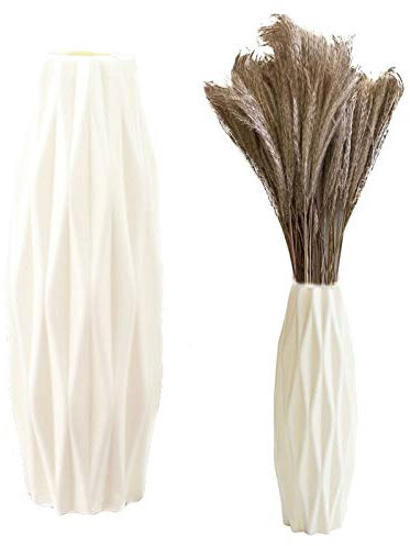 Kunststoff Vase Imitation Keramik Nordic Blumenvasen Dekorative Vase Groß Blumentopf Origami Handgefertigte Bruchsicher Für Innen Schlafzimmer Wohnzimmer Balkon Tischdeko Hochzeit(Plastik, 21*7,5cm)