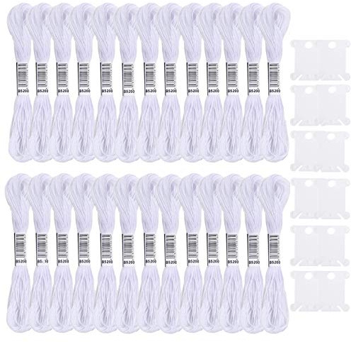 Cldamecy White Embroidery Floss,26 Skeins Embroidery Threads for Cross Stitch,Friendship Bracelets String,and DIY Art Craft,with 10 PCS Floss Bobbins