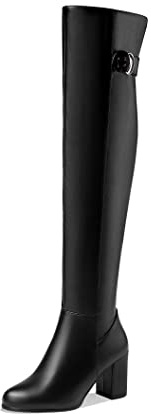 Synthetic Fashion Round Toe Block Heel Zipper High Heel with 7.5 cm Easy Walking Over-Knee Winter Boots for Women th6412, black, 12 UK