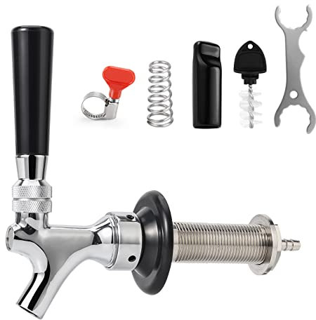 Dbgogo 3'' Draft Beer Faucet Shank, 1/4'' Beer Line Barb Brewing No Leak No Drip No Stick Stainless Core Kegerator Tap Beer Shank Dispenser Self-Closing Spring Tap Brush Spanner Wrench Hose Clamp