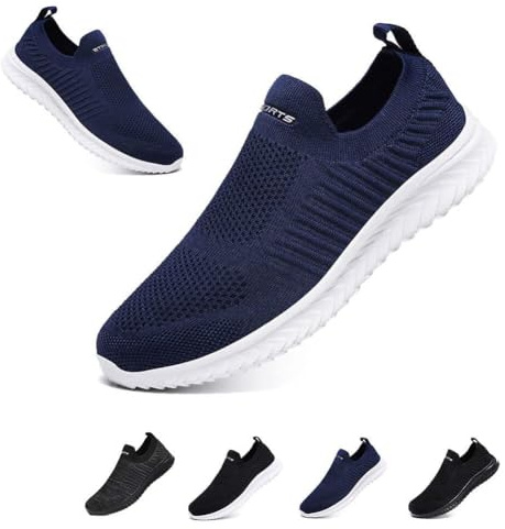 Mens Womens Slip On Trainers Casual Nordic Walking Shoes Breathable Running Shoes Nurse Work Shoes Lightweight Tennis Shoes Soft Mesh Gym Workout Sneakers Deep Blue EU46 Convert UK11