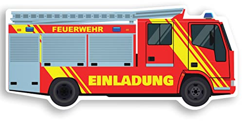 Friendly Fox Feuerwehr Einladung, 12 Feuerwehr-Auto Einladungskarten Kindergeburtstag Junge Mädchen,große DIN Lang Einladung