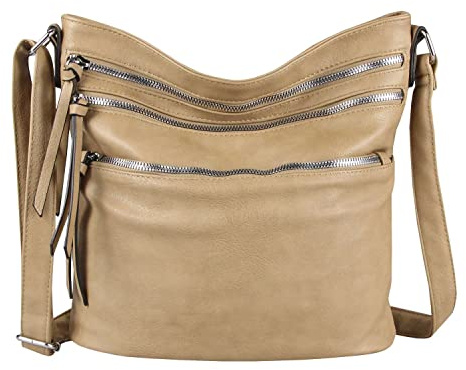 Damen Tasche Shopper Schultertasche Umhängetasche Crossover Crossbody Henkeltasche Beuteltasche Handtasche City Bag Reise Kunst-Leder Taupe