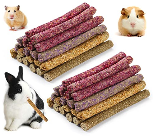 PStarDMoon Rabbit Chew Toys for Teeth, Timothy Grass Carrot Sticks for Guinea Pig Hamster Chinchilla Squirrel Bunny Small Rodent Animals (40 pcs)