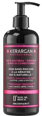 Kerargan - Soin Quotidiens Ultra Réparateur Sans Rinçage à la Kératine pour Cheveux Stressés - Protection et Brillance - Aloe Vera, Huile d'Argan - Sans Sulfate, OGM, Huile Minérale - 350ml