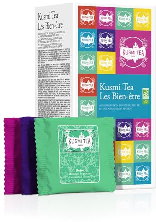 Kusmi Tea - Coffret Les Bien-Être - Assortiment de Thés Bio - Idée Cadeau Homme et Femme - Thé Vert, Thé Detox et Infusion - Fabriqué en France - 24 Sachets, Sélection de 6 Recettes Iconiques