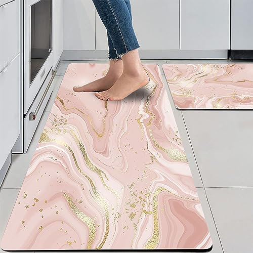 Mrcrypos Küchenmatten für den Boden, PVC-Küchenteppich, wasserdicht, gepolstert, Anti-Ermüdung, Komfortmatte, rutschfeste Stehmatte, Wäsche, Küchenzubehör, 43,2 x 73,7 cm + 43,2 x 119,4 cm, Rosa /