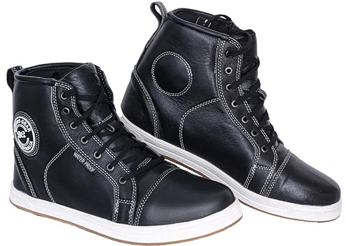 Bikers Gear Motorcykelstövlar för män – vattentäta motorcykelskor i läder med Techno Gi termoplast på tåhätta och klackar urban streetridning sneakers med ankelstöd och halkfri sula, Svart, 41.5 EU