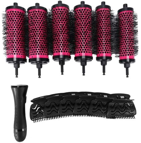 Clickinline 6pcs/set 3 Sizes Detachable Handle Hair Roller Brush with Positioning Clips Aluminum Ceramic Barrel Curler Comb Hairdresser
