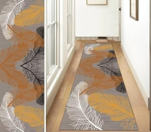 ZUZEKU Abstrakte Läufer Flur Küche Waschbar rutschfest 80X250cm Vintage Schwarz Weiß Grau Lang Küchenteppich Flurteppich Teppich Fur Korridor Wohnzimmer Schlafzimmer Meterware Anpassbar