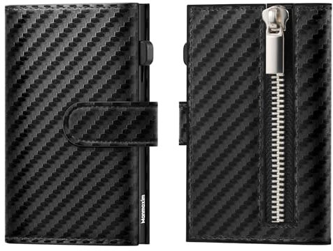 Manmaxim Kartenetui Herren fur 10 Karten Slim Wallet RFID Geldbörse Herren Portmonee Slim, Kartenportmonai, Portemonnaie Geldbeutel Smart Wallet mit Münzfach (Carbon Schwarz)