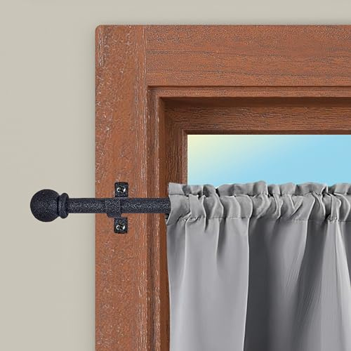 CINTACOR | Barre de Vitrage Extensible Décorative, Tringle à Rideau pour Fenêtre, en Métal avec Vis et Supports, Tringle Réglable | Diamètre 10mm | Couleur: Sphère Noir, 120-215cm