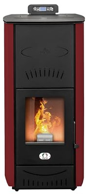 STUFE A PELLET ITALIA Asia 24 Kw - Stufa a Pellet Idro Efficienza 92% Scalda 180m² Autonomia 22H Programmabile 5 Velocità e Potenze Garanzia 24 Mesi Rosso