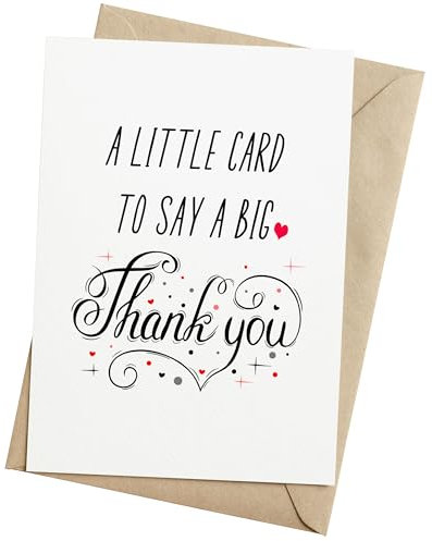 TRIDECOR Dankeskarte mit Umschlag, einfache süße Einzelkarte, Dankeskarte – gefaltet, 12,7 x 17,8 cm, Karte für Ihn, sie, Lehrer, Chef, Arzt, Mutter, Vater, Kollegen, Brautjungfern, Trauzeugen