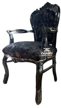 Fauteuil en Velours Noir Style Louis Baroque Rococo Antique - Reproduction pour la Décoration de la Maison