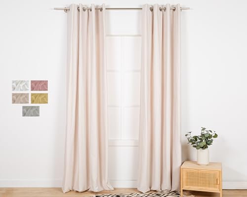 TRAMAS+ Cortinas Opacas de Ante, 1 Pieza de 140x300cm, Cortinas Termicas Aislantes, Cortinas con Ojales, para Salón, Dormitorio y Sala de Estar - Natural