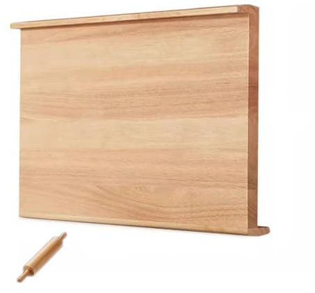 Tagliere in legno per impastare il pane con mattarello, reversibile, 80 cm, con bordo e scanalatura per succo, per macelleria, verdure, frutta, pasticceria, formaggio e carne, qualità premium
