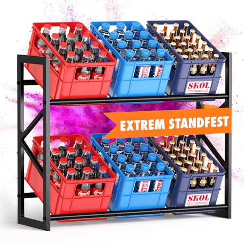 THYGIFTREE Getränkekistenregal 6 Kisten mit 240 kg Metall Sixpack-Halter Extrem Standfest Regal Getränkekisten einfache Montage Getränkekistenständer Kistenregal für Wein Bier (Schwarz)